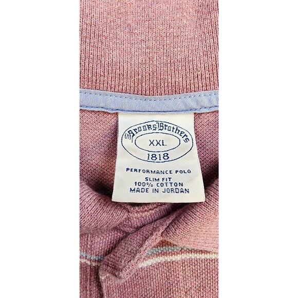Brooks Brothers Polo Shirt Mens Slim XXL Slim Pink Striped Performance Preppy - Picture 2 of 16